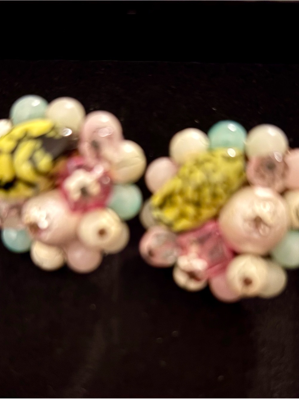 Pastel Cluster Bead Earrings in Pink, Mint & Cream  MARKED JAPAN